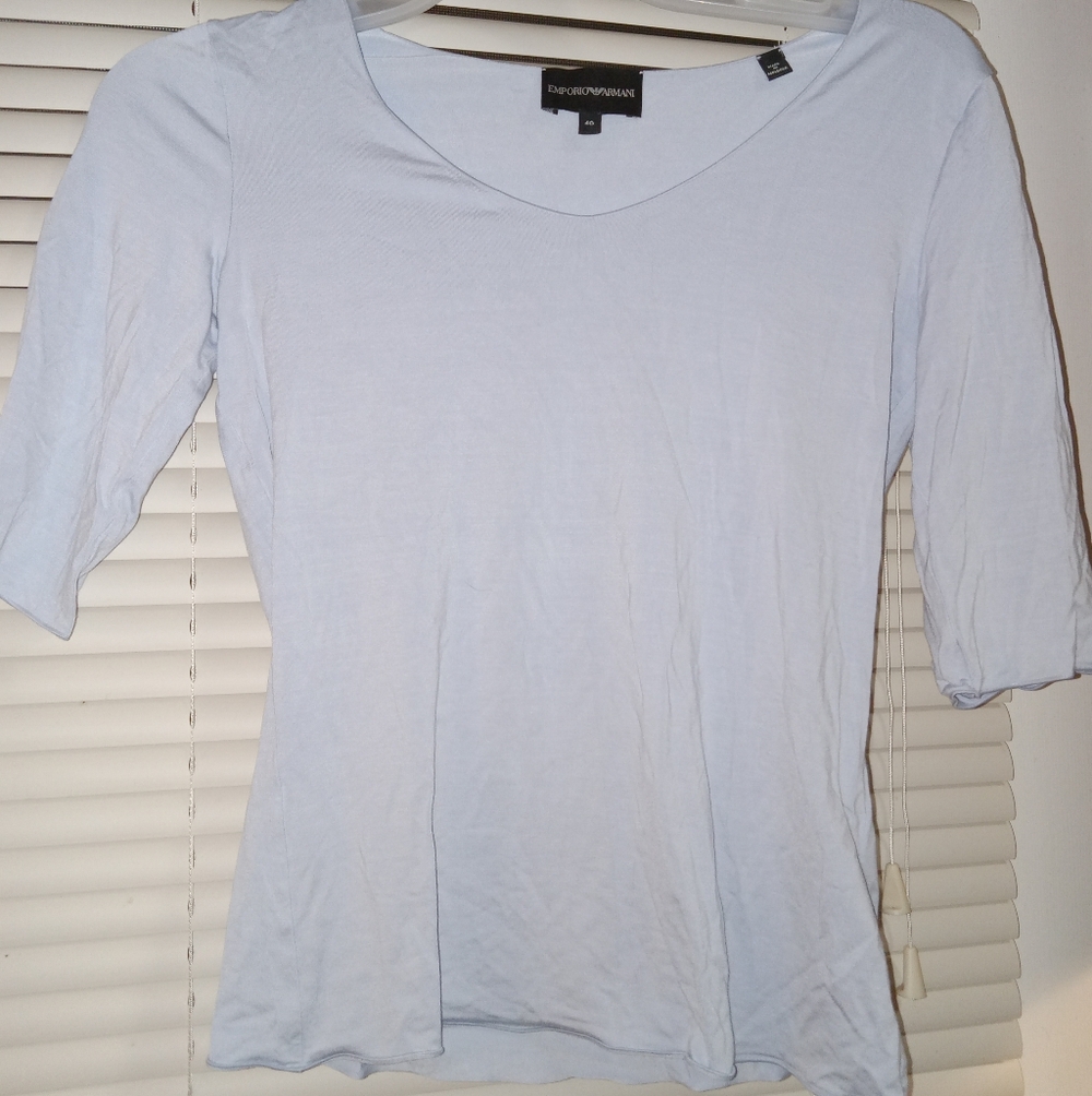 Emporio Armani Pale Blue Scoop Neck Top